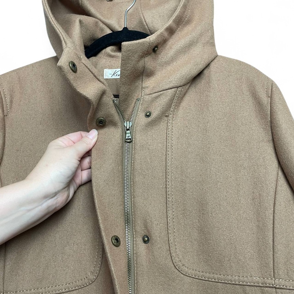 Vintage Y2K Kenneth Cole Wool Blend Hooded Camel Coat Longline Jacket 12 Travel - Picture 3 of 11